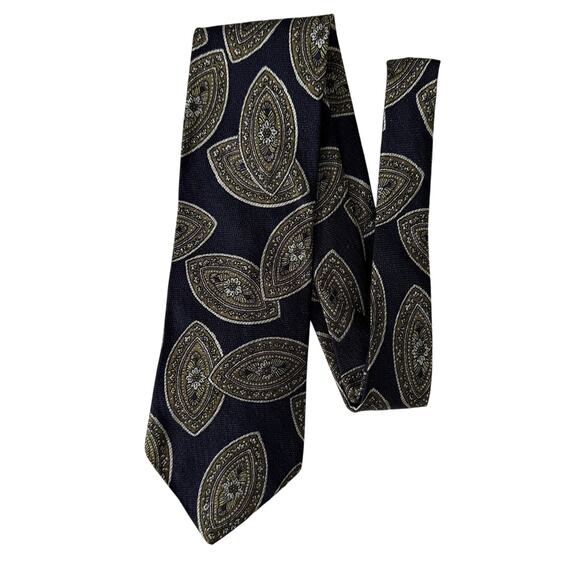Burberrys of London Vintage Paisley Tie Navy Blue Gold Business Suit - Picture 1 of 5